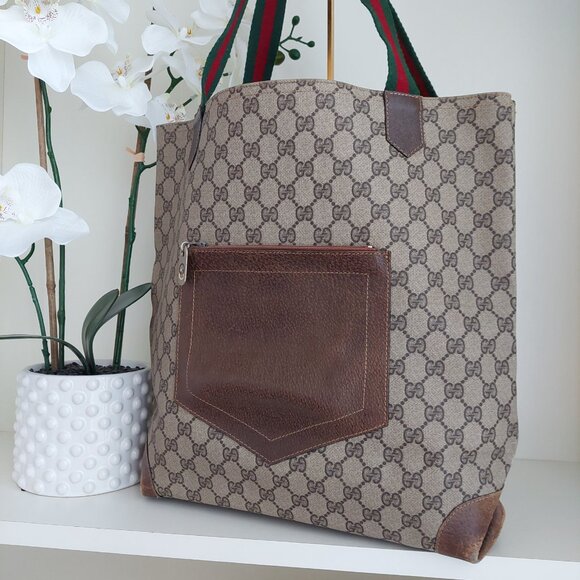 Gucci Web Tan Monogram Canvas Sherry Line GG Tote Bag - Picture 4 of 16